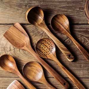 Fine Quality Natural Wooden Kitchen Cooking Utensil Set Rose <b>Gold</b> Plated Eco-Friendly Long Handle Minimalist Design <b>Spoon</b> - Product Image 4