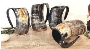 Taza para beber de cuerno de búfalo Natural recién pulida, jarra de cerveza vikinga, producto artesanal Natural - Product Image 4