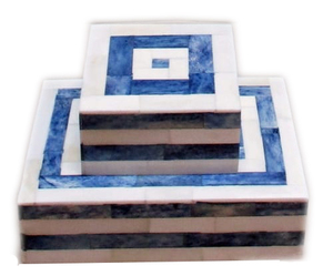 Juego de Cajas Redondas de Cerámica Hechas a Mano con Tapa, Pintadas a Mano con Patrón Geométrico Azul y Blanco, Decoración Ligera para el Hogar - Product Image 4