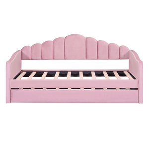 Lit d'appoint double en velours rose avec ports de charge USB, ne nécessitant pas de sommier, canapé-lit pour enfants (Ancien SKU HL000067AAH) - Product Image 4