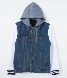 <b>Men's</b> Washed <b>Denim</b> Hoodie <b>Jacket</b> Contrast Sleeve Button Front Pockets Casual Streetwear for Autumn - Product Image 5