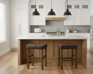 Ensemble de 2 tabourets de bar et de comptoir en cuir PU, ensemble de tabourets capitonnés en cuir PU, ensemble de tabourets rembourrés en PU avec structure en bois massif, hauteur bar et comptoir - Product Image 4