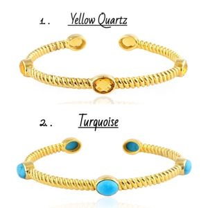 luxury blue turquoise and citrine quartz stone <b>bracelet</b> handmade gold plated brass twisted texture statement jewelry for gifts - Product Image 1