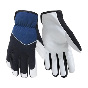 Gants de travail en cuir PU blanc et noir JNA GROUP, avec poignet élastique, bouts des doigts texturés antidérapants, usage général, sécurité, 11 oz - Product Image 1