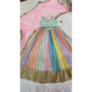 Women's Party Wear Lehenga Choli with Elegant Paper <b>Mirror</b> Work Set - Product Image 2