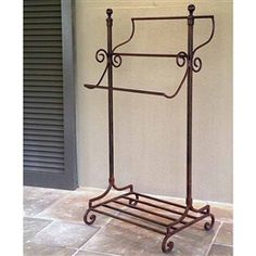 Classic Brown Metal Scroll Frame Towel Rack Storage <b>Shelf</b> Freestanding Holder Bathroom <b>Organizer</b> Decorative Strong Structure - Product Image 5