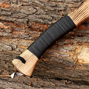 Nordic Forge Hand Forged Damascus Steel Camping <b>Axe</b> Ash Wood <b>Handle</b> Leather Sheath Industrial Grade Custom OEM 6.5" Bearded Head - Product Image 4