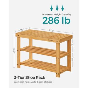 Organisateur de rangement à chaussures en bambou à 3 niveaux, banc d'entrée, 11,3 x 27,6 x 17,8 pouces, capacité de 286 lb, pour entrée, salle de bain, chambre à coucher - Product Image 5