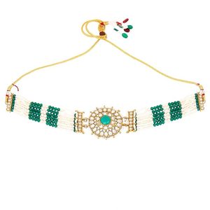 Ensemble de collier et boucles d'oreilles ethniques plaqués or avec pierre turquoise et perle d'imitation, bijoux de mariage pour femmes - Product Image 3