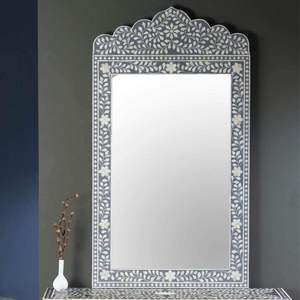 Handmade Bone Inlay Wall <b>Mirror</b> with Floral Pattern Wooden Frame Traditional Decorative Home <b>Accent</b> - Product Image 5