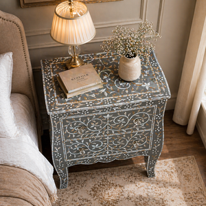 Decorative Resin Inlay Living <b>Room</b> <b>Cabinet</b> Two Drawer Side Table Floral Pattern Accent <b>Storage</b> <b>Cabinet</b> for Bedroom - Product Image 3