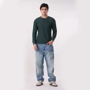 Camiseta de Manga Larga para Hombre de Alta Calidad con Cuello Henley, Mezcla de Poliéster y Algodón, Tejido Waffle, Corte Regular, Estilo Vintage - Product Image 6