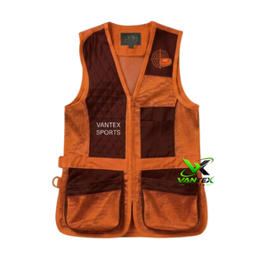 Gilet de tir en toile respirante sur mesure pour le tir à la volaille, avec épaulettes rembourrées et poches pour cartouches, idéal pour la compétition sportive. - Product Image 1