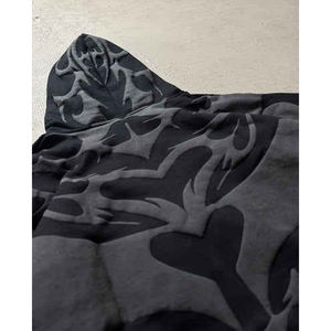 เสื้อฮู้ดดี้พิมพ์ลายนูนสีดำแบบกำหนดเอง ทรงโอเวอร์ไซส์ สไตล์สตรีทแวร์ แบบครอป ผ้าฝ้ายฟลีซ 100% รับผลิตตามสั่ง ขายส่ง - Product Image 6