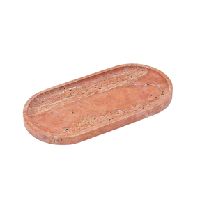 Plateau de luxe moderne et créatif en marbre rose naturel de forme ovale pour la maison et l'hôtel – Organisateur de comptoir - Product Image 1