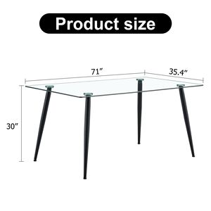 Tavolo da pranzo rettangolare moderno con piano in vetro temperato 4-6 posti gambe in metallo nero per cucina sala da pranzo scrivania - Product Image 6