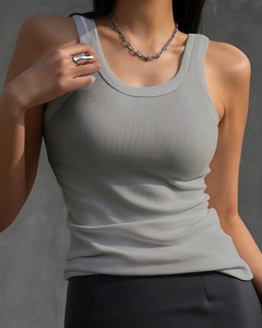 Débardeur tricoté décontracté pour femme, col rond, sans manches, respirant, écologique, séchage rapide, avec logo frontal, côtelé - Product Image 3
