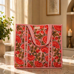 กระเป๋าถือผ้าฝ้ายลายดอกไม้สีชมพูทันสมัย  ขนาดใหญ่ จุของได้เยอะ เหมาะสำหรับผู้หญิง  รักษ์โลก ใช้ได้ทุกวัน - Product Image 1