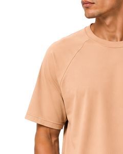 T-shirt beige pour homme, manches raglan, col rond, uni, décontracté, streetwear, logo personnalisé, coupe ample, mode, doux, premium, été - Product Image 3