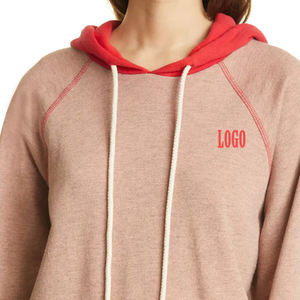 Hoodie moderne pour femme à prix abordable, couleur unie et design avec logo, avec ourlet côtelé et impression de logo, capuche contrastante et cordons de serrage - Product Image 5