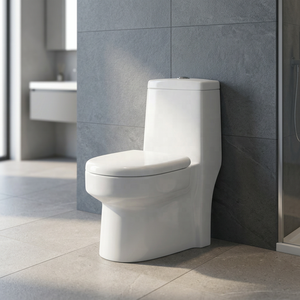 WC monobloc certifié CE avec chasse d'eau Tornado, abattant à fermeture douce, double chasse, suite sanitaire en porcelaine - Product Image 3