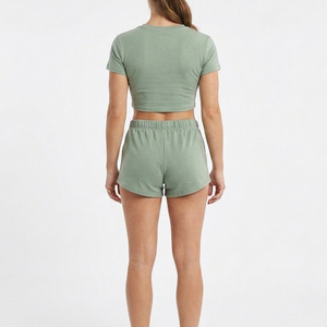 Hot Selling 100% Cotton Solid Color 2 Piece Women's Crop Top T-Shirt and Shorts <b>Twin</b> <b>Set</b> Latest Design Ladies <b>Twin</b> <b>Set</b> - Product Image 3