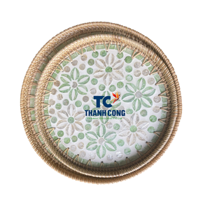 Bandeja decorativa de ratán 2025 de Vietnam, tejida a mano con incrustaciones de perlas madre para decoración de baño, precio - Product Image 1