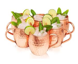 Ensemble de 8 tasses à Moscow Mule en cuivre, 16 oz, qualité alimentaire, 100% cuivre pur, fabriquées à la main avec finition martelée laquée, prise en main solide - Product Image 6