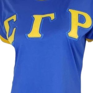 Camiseta de la Hermandad Sigma Gamma Rho, Azul, para Mujer, Manga Corta, Cuello Redondo, con Gráfico de Letras Griegas, Informal, Personalizada - Product Image 5