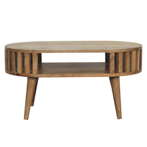 Table basse ovale en bois de manguier massif 100 % naturel, durable et résistante, avec finition naturelle au choix, pour le salon. - Product Image 3