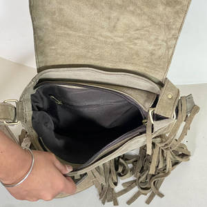 Vintage Western Hair On Cowhide Leather Crossbody <b>Bag</b> <b>Long</b> Fringe Shoulder Purse Genuine Suede Leather with Beaded Concho Accent - Product Image 6