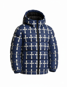 Nouvelle conception – Doudoune matelassée imperméable à capuche pour homme, motif croix bleue, manteau chaud d'hiver, style streetwear, personnalisable sur le devant - Product Image 4