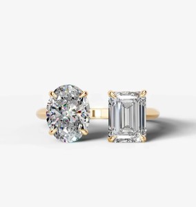 Two Stone Toi Et Moi Oval Cut Moissanite <b>Engagement</b> <b>Ring</b> 925 Sterling Silver Gold Plated <b>Unique</b> Romantic Bridal Fine Party - Product Image 1