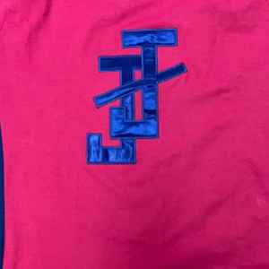 Camiseta Ringer Azul Rey y Rosa para Hombre, Cuello Redondo con Panel en Contraste, Logotipo Bordado Personalizado, Algodón, Ropa Urbana, OEM, Venta al Por Mayor - Product Image 4