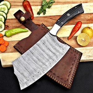 2026 New Design <b>Hot</b> Selling Damascus Steel Full Tang Cleaver Knife Black Honeycomb Handle OEM ODM Private Label Cleaver Knives - Product Image 1