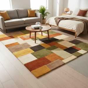 Tapis tufté à la main 100 % laine, à poils coupés, écologique, moderne, abstrait, géométrique, fait main, contemporain, pour la maison et usage commercial - Product Image 1