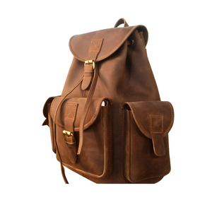 Modern Unisex Genuine Leather Tactical Sports <b>Backpack</b> Solid Navy Blue Zipper Closure Front Pocket Adjustable <b>Strap</b> Polyester - Product Image 2
