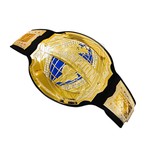 Ceinture de championnat de lutte en cuir unisexe, durable, imperméable, taille haute, avec barre super incurvée, équipement d'entraînement d'arts martiaux, dorée - Product Image 5