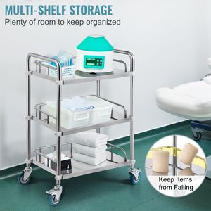 Carrello da Laboratorio con 3 Ripiani in Acciaio Inox, Carrello Mobile per Cliniche e Studi Dentistici, Ruote Girevoli, Carrello di Servizio per Cliniche - Product Image 2