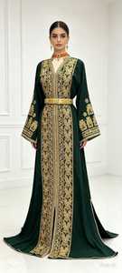 Vestido Kaftan de Terciopelo con Estampado Paisley, Corte en A, Largo hasta el Suelo, para Mujer, Estilo Modesto, Cuello en V, Manga Larga - Product Image 3