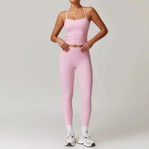 Women's Seamless Activewear Set High Waist Yoga <b>Leggings</b> <b>and</b> Cropped Tank <b>Top</b> Fitness Workout Outfit 2-Piece Yoga Set - Product Image 4