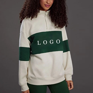 Sweat-shirt surdimensionné personnalisé pour femme, demi-zip, color block, épaules tombantes, en coton et fibre de bambou, avec logo frontal, style automne - Product Image 4