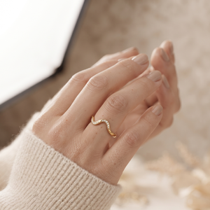 18K Gold Wave <b>Ring</b> Delicate Curved Diamond Wedding Band Minimalist <b>Stacking</b> <b>Ring</b> Women's <b>Ring</b> Promise <b>Ring</b> Gift For Women - Product Image 4