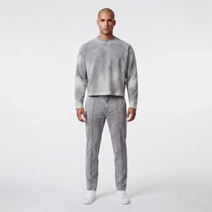 Men’s <b>Grey</b> <b>Acid</b> <b>Wash</b> Sweatshirt & Jogger Set Oversized Crewneck Casual <b>Tracksuit</b> Set - Product Image 1