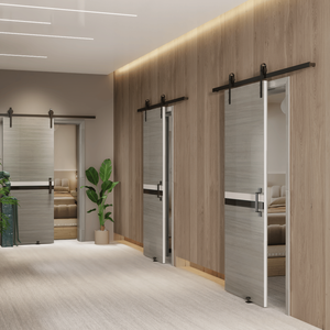 Cazzo elfo moderno per interni 32 \ "X 84 \" melamina Slab porta integrato 6.6FT Kit pista scorrevole regolabile da pavimento Guider Pull Handle - Product Image 4