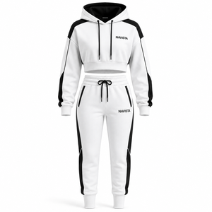 Women Winter Fleece Tracksuit Hood Crop Sets Embroidery <b>Patchwork</b> Rhinestone Lightweight Two Piece Streetwear Solid Breathable - Product Image 3