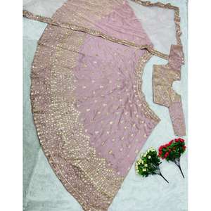 งานปักลวดลายด้วยไหมแบบหรู lehenga choli กับ dupatta สีชมพู - Product Image 4