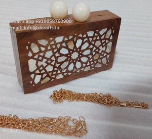 Bolso de mano de mosaico de lujo hecho a mano, bolso de mano indio único de madera y nácar Vintage con patrón de lazo, regalo especial para ella - Product Image 3