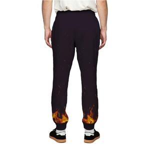 Pantalon de survêtement noir pour homme, imprimé par sublimation, motif flamme, taille élastique avec cordon de serrage, joggers décontractés en polyester mi-lourd - Product Image 2