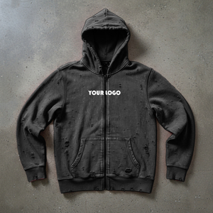 Sweat à capuche zippé surdimensionné personnalisé, imprimé et conçu sur mesure, éco-responsable, pour homme, avec design effet peinture pulvérisée et rivets, en molleton 100% coton - Product Image 3